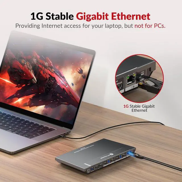 Alt view image 3 of 6 - AV Access KVM Switch Dock for a Laptop and 2 Desktop PCs, Dual 4K Monitor USB C Docking Station, Type-C 65W Charging for Laptop, Ethernet, EDID, Hotkey Switch, HDMI, 4K@60Hz, 1080P@240Hz, USB 3.0