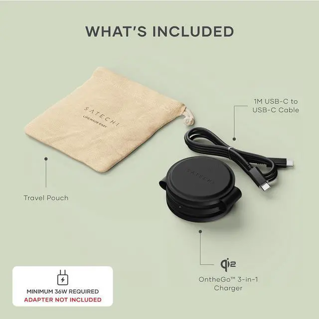 Alt view image 2 of 7 - OntheGo 3 in 1 Wireless Charger, Qi2 Portable Charger with 15W Fast Charging for iPhone 17 to 12 Series, 5W for Watch, and 5W for AirPods, Magnetic Travel Charging Station Black