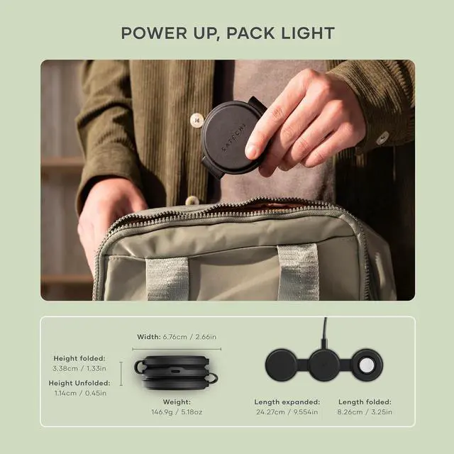 Alt view image 4 of 7 - OntheGo 3 in 1 Wireless Charger, Qi2 Portable Charger with 15W Fast Charging for iPhone 17 to 12 Series, 5W for Watch, and 5W for AirPods, Magnetic Travel Charging Station Black