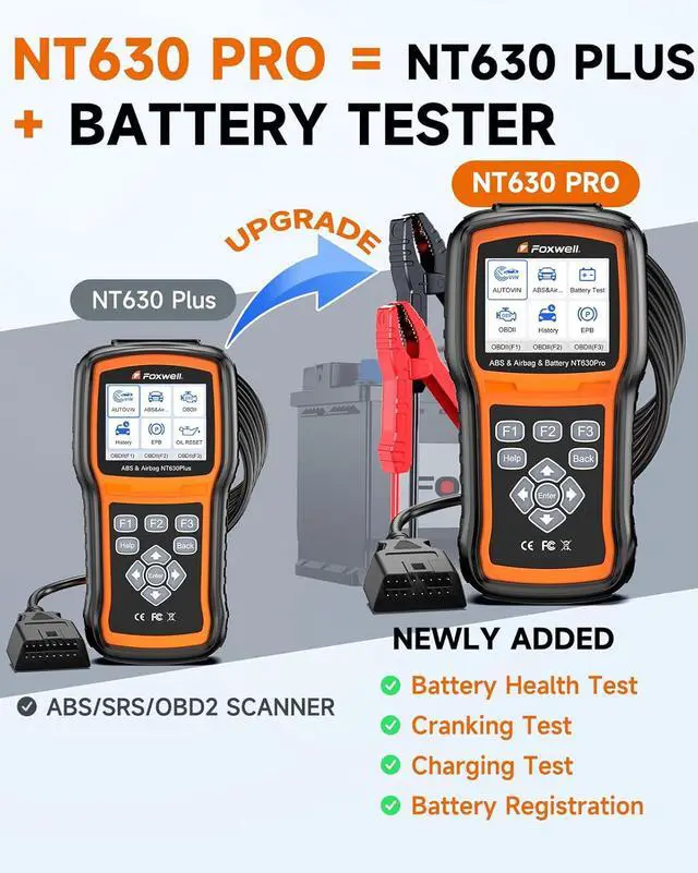 Alt view image 2 of 7 - 2026 2-in-1 NT630 Pro ABS SRS Scan Tool & Battery Tester, Upgraded from NT630 Plus, OBD2 Scanner with 12V Battery Load Analyzer(100-3000CCA), ABS Bleed, BMS/Oil/SAS/EPB Reset, Live Data