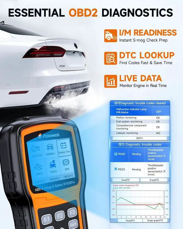 Alt view image 7 of 7 - 2026 2-in-1 NT630 Pro ABS SRS Scan Tool & Battery Tester, Upgraded from NT630 Plus, OBD2 Scanner with 12V Battery Load Analyzer(100-3000CCA), ABS Bleed, BMS/Oil/SAS/EPB Reset, Live Data