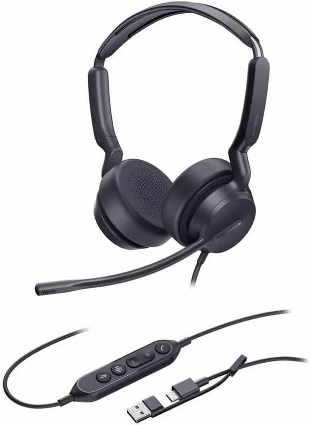 Alt view image 4 of 7 - UH42 USB-C/A Headset with Noise Cancelling Mic, Wired Headphones for PC Computer Laptop, Compatible with Zoom Teams, Comfort Ear Cushions, Stereo Sound, in line Controls