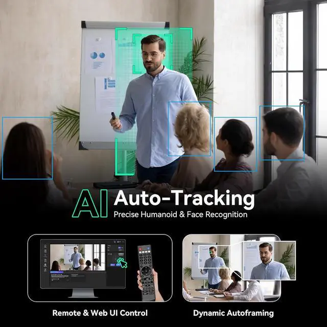Alt view image 6 of 7 - 4K PTZ Conference Room Camera System, AI Auto-Tracking 12X Optical Zoom USB3.0 HDMI PTZ Camera and Bluetooth Speakerphone with 2 Expansion Mics Kit Wide Angle for Large Room Meetings