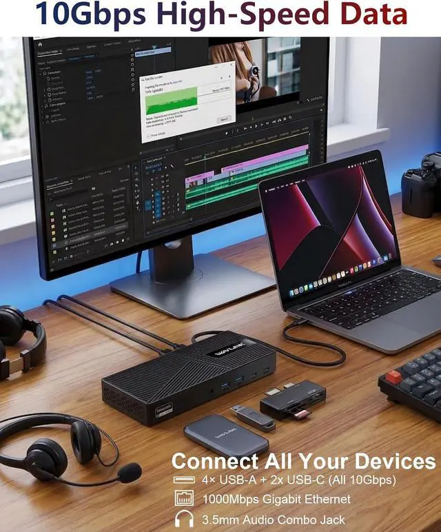 Alt view image 6 of 7 - USB-C Triple Monitor Docking Station for MacBook M1-M5/Neo & Windows 100W PD, 3×HDMI/2×DisplayPort, 6x10Gbps USB Ports, Gigabit Ethernet, Ideal for Workstation & Home Office