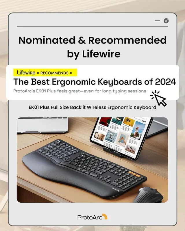 Alt view image 2 of 7 - Backlit Bluetooth Ergonomic Keyboard, EK01 Plus Full Size Wireless Split Keyboard with Dual Bluetooth and USB, Cushioned Wrist Rest, Rechargeable, Compatible with Windows/Mac/Android, Black