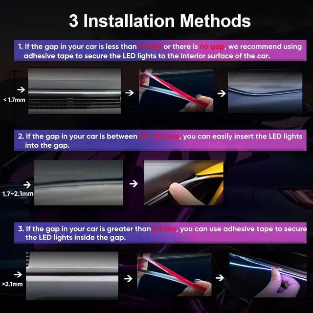 Alt view image 2 of 6 - Acrylic 6 in 1 Car LED Lights Interior, RGB Ambient Lighting Car with 584 LEDs, 16 Million Colors, APP & Remote Control, Music Sync Interior Ca r Lights for Women Men