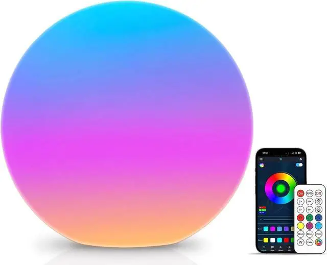 Main image of Color Changing Night Light, Smart LED Lamp with Bluetooth APP and Remote Control, 220 Scene Modes, 8-inch RGB Ball Mood Lighting for Living Room (Corded Electric)