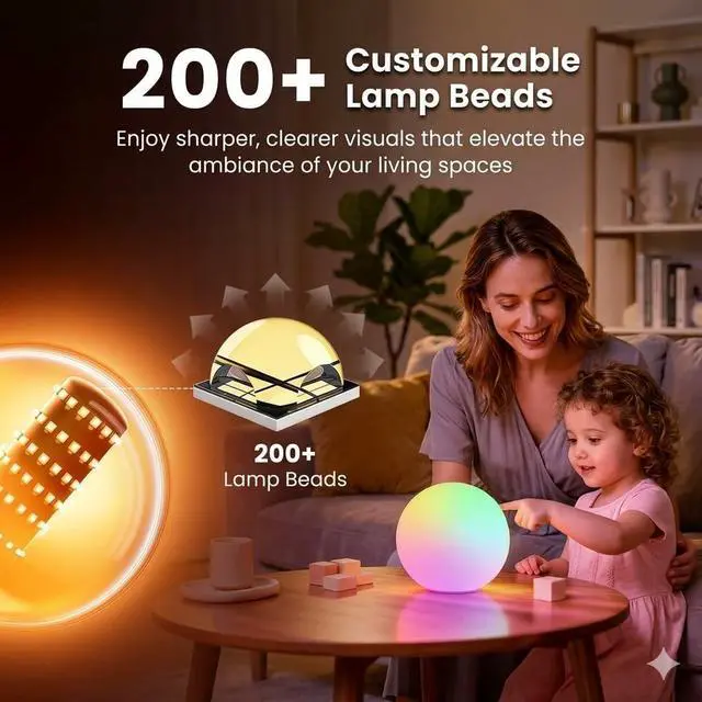 Alt view image 3 of 7 - Color Changing Night Light, Smart LED Lamp with Bluetooth APP and Remote Control, 220 Scene Modes, 8-inch RGB Ball Mood Lighting for Living Room (Corded Electric)
