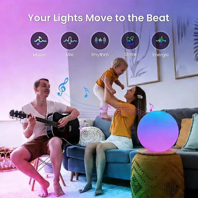 Alt view image 4 of 7 - Color Changing Night Light, Smart LED Lamp with Bluetooth APP and Remote Control, 220 Scene Modes, 8-inch RGB Ball Mood Lighting for Living Room (Corded Electric)