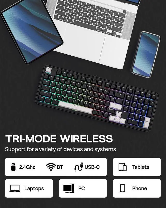 Alt view image 4 of 7 - TH99 Tri-Mode Wireless Mechanical Keyboard with 8000mAh Battery, Hot Swappable Custom RGB Gaming Keyboard with Numpad, Gasket Creamy for PC/Mac/Office (Black, Sea Salt Silent)