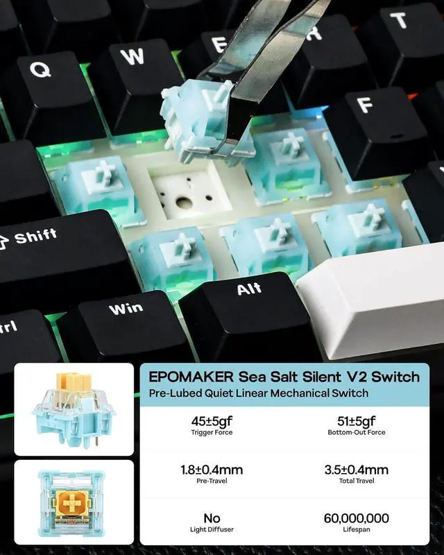 Alt view image 6 of 7 - TH99 Tri-Mode Wireless Mechanical Keyboard with 8000mAh Battery, Hot Swappable Custom RGB Gaming Keyboard with Numpad, Gasket Creamy for PC/Mac/Office (Black, Sea Salt Silent)