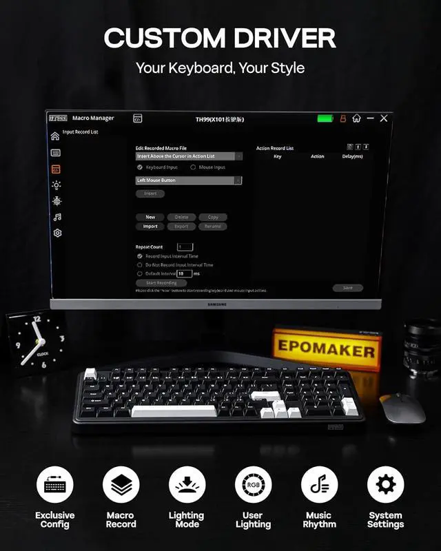 Alt view image 7 of 7 - TH99 Tri-Mode Wireless Mechanical Keyboard with 8000mAh Battery, Hot Swappable Custom RGB Gaming Keyboard with Numpad, Gasket Creamy for PC/Mac/Office (Black, Sea Salt Silent)