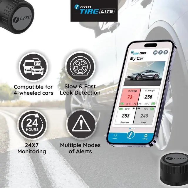 Alt view image 3 of 7 - TIRE LITE TPMS Sensor - Wireless Tire Pressure Monitoring System with Bluetooth 5.0 | Real-Time Tire Pressure Sensor | Easy DIY Installation for Car SUV & 4x4 | Compatible with iOS & Android
