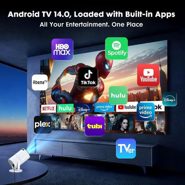 Alt view image 2 of 7 - Mini Projector with WiFi and Bluetooth, Built-in Apps, 210° Rotatable Portable Projector, 1080P Support Movie Projector for Bedroom, Compatible with Smartphone/TV Stick/HDMI/USB