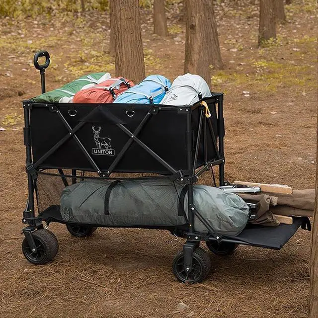 Alt view image 2 of 7 - Double Decker Wagon 600lb Capacity & 400L Collapsible Sports Wagon with Big Wheels 54" Extended Utility Folding Cart for Camping Fishing & Outdoor Use