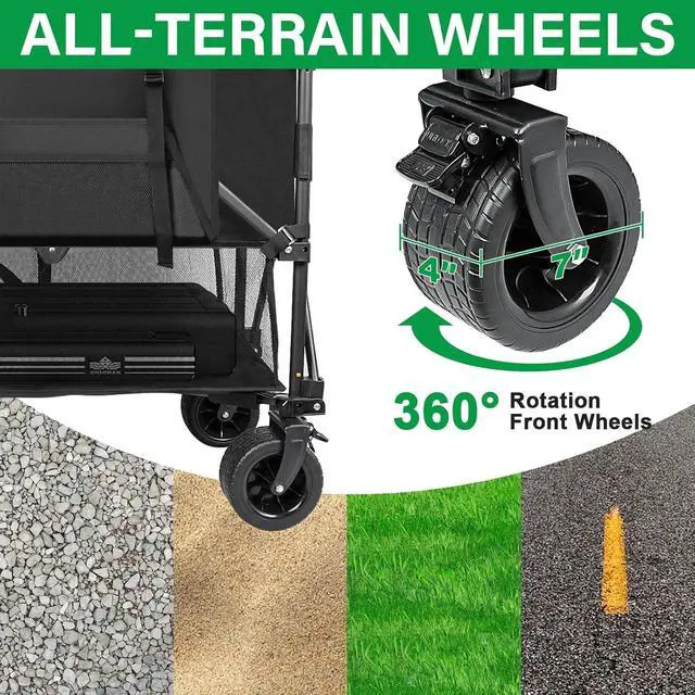 Alt view image 4 of 7 - Double Decker Wagon 600lb Capacity & 400L Collapsible Sports Wagon with Big Wheels 54" Extended Utility Folding Cart for Camping Fishing & Outdoor Use