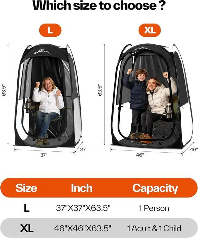 Alt view image 6 of 7 - Sports Tent: 1 Person Instant Shelter with Ultra Visibility for Cold Day - Lightweight Portable Pop Up Tent for Sports Event, Protection from Cold Wind and Rain, 37" Lx 37" W x 63.5" H