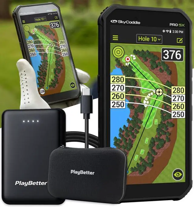 Main image of SkyCaddie PRO 5X Handheld Golf GPS - Power Bundle with Portable Charger & Protective Hard Case - TruePoint Precision Positioning Technology - 5.5" Display, 35,000 Maps, Dynamic HoleVue