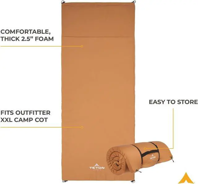 Alt view image 3 of 6 - Teton Outfitter Sleeping Pad for Cot, Extra Thick Comfortable Camping Mattress for Adults, Portable Roll-Up Camp Pad, Durable Foam Cushioning
