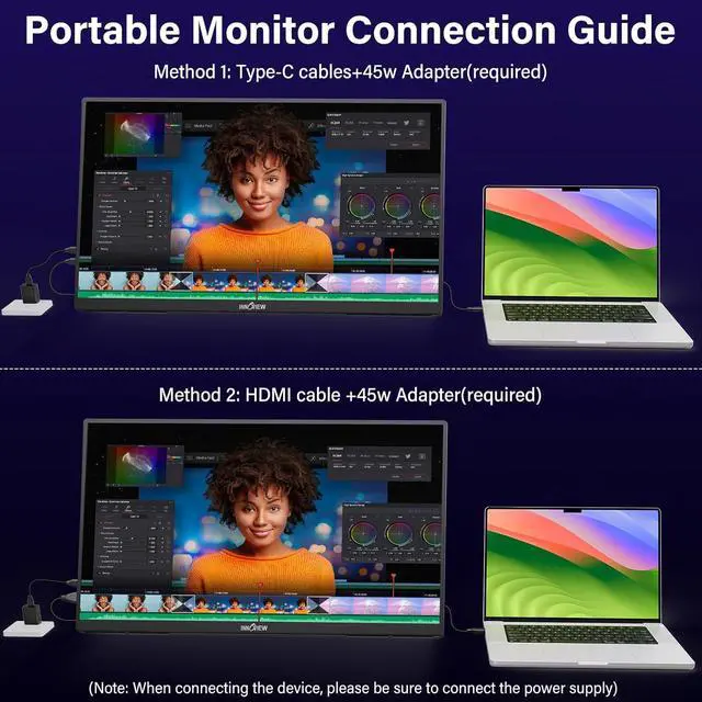 Alt view image 2 of 7 - 2K 180Hz Portable Gaming Monitor, 23.8" 2560x1440 QHD Fast IPS E<2 100% sRGB Portable Monitor w/180° Adjustable Stand Type-C HDMI Eye Care External Second Screen for Laptop Phone PS4 PS5 Switch Xbox