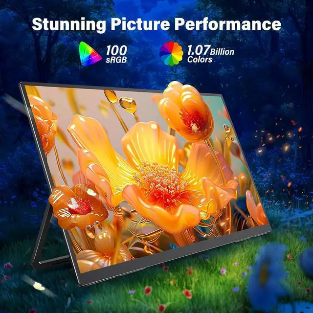Alt view image 5 of 7 - 2K 180Hz Portable Gaming Monitor, 23.8" 2560x1440 QHD Fast IPS E<2 100% sRGB Portable Monitor w/180° Adjustable Stand Type-C HDMI Eye Care External Second Screen for Laptop Phone PS4 PS5 Switch Xbox