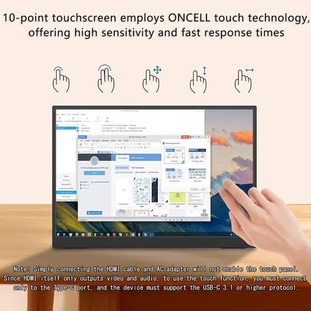 Alt view image 2 of 7 - 15.6" Portable Monitor Touchscreen,1080P FHD Laptop Screen Extender, 300 Nits Brightness IPS Display,Travel Monitor with Kickstand & Speaker, HDMI USB-C External Monitors for Laptop Computer Switch