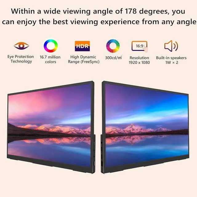 Alt view image 3 of 7 - 15.6" Portable Monitor Touchscreen,1080P FHD Laptop Screen Extender, 300 Nits Brightness IPS Display,Travel Monitor with Kickstand & Speaker, HDMI USB-C External Monitors for Laptop Computer Switch