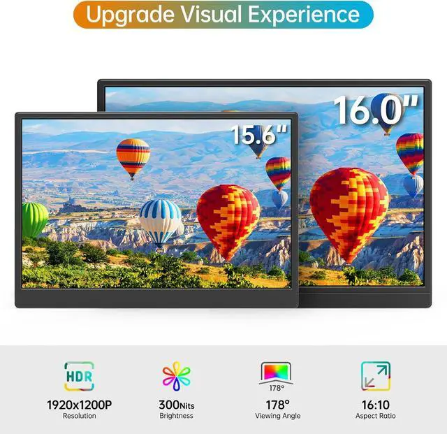 Alt view image 2 of 7 - Portable Monitor 16.0inch FHD 1920 * 1200P USB C HDMI Ultra-Slim IPS Travel Display & Speakers, HDR Plug&Play, External Monitor for Laptop PC, Phone,Mac