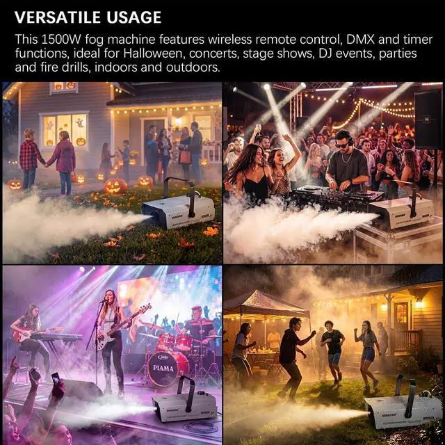 Alt view image 4 of 7 - 1500W Fog Machine with DMX & Wireless Remote, Professional Waterproof Smoke Machine for Stage, Halloween, Parties