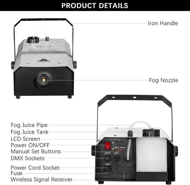 Alt view image 5 of 7 - 1500W Fog Machine with DMX & Wireless Remote, Professional Waterproof Smoke Machine for Stage, Halloween, Parties