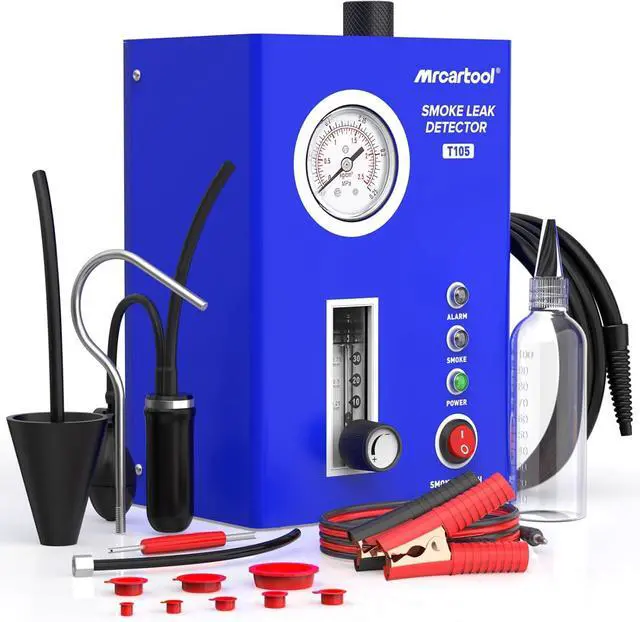Main image of T105 Automotive Smoke Machine Leak Detector, Smoke Tester with Built-in Air Pump and Pressure Gauge, Vacuum Diagnostic Detector Tools Kit for 12V DC Cars