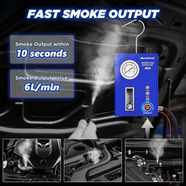 Alt view image 3 of 7 - T105 Automotive Smoke Machine Leak Detector, Smoke Tester with Built-in Air Pump and Pressure Gauge, Vacuum Diagnostic Detector Tools Kit for 12V DC Cars