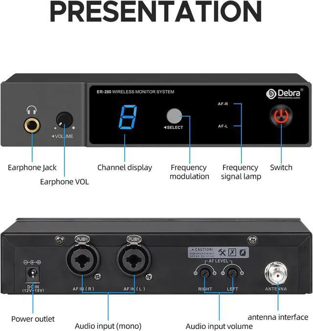 Alt view image 7 of 7 - Wireless in Ear Monitor System ER-280 UHF Professional Mono IEM System Transmitter and Receiver with Earphone, for Stage, Band, Recording Studio, Live Performance (with 1 Receiver)