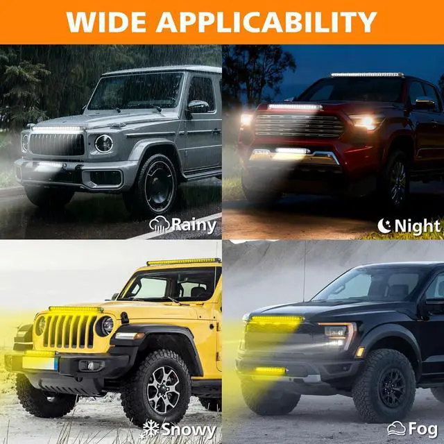 Alt view image 7 of 7 - White Amber LED Light Bar 42 Inch Single Row High Bright Dual Color Slim Spot Flood Combo LED Work Light Driving Fog Lamp for Pickup Off Road Truck ATV UTV Boat