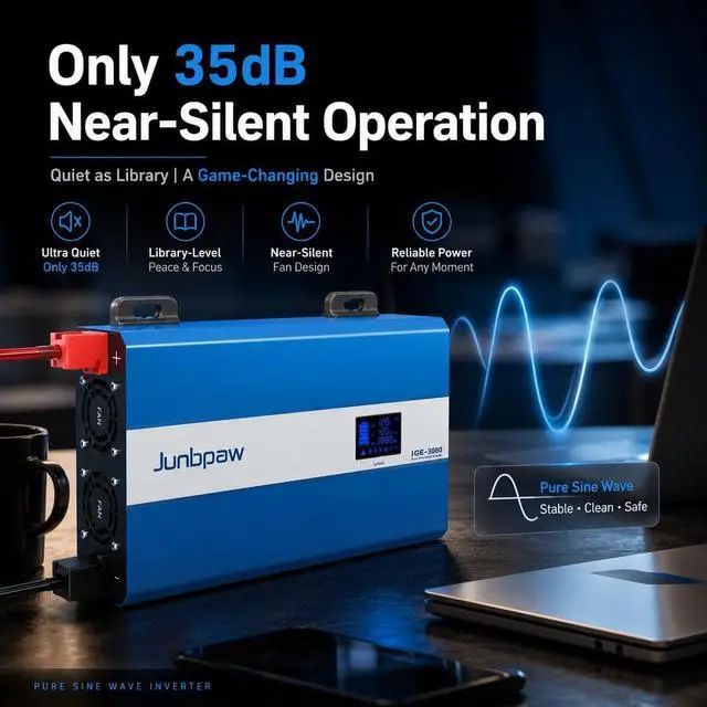 Alt view image 3 of 6 - 3080W Pure Sine Wave Power Inverter 12V to 120V AC | 35dB Ultra Quiet, 9000W Surge, Game-Changing Design, For Home, RV, Camping, Off-Grid & Outdoor Adventures