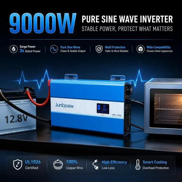 Alt view image 4 of 6 - 3080W Pure Sine Wave Power Inverter 12V to 120V AC | 35dB Ultra Quiet, 9000W Surge, Game-Changing Design, For Home, RV, Camping, Off-Grid & Outdoor Adventures