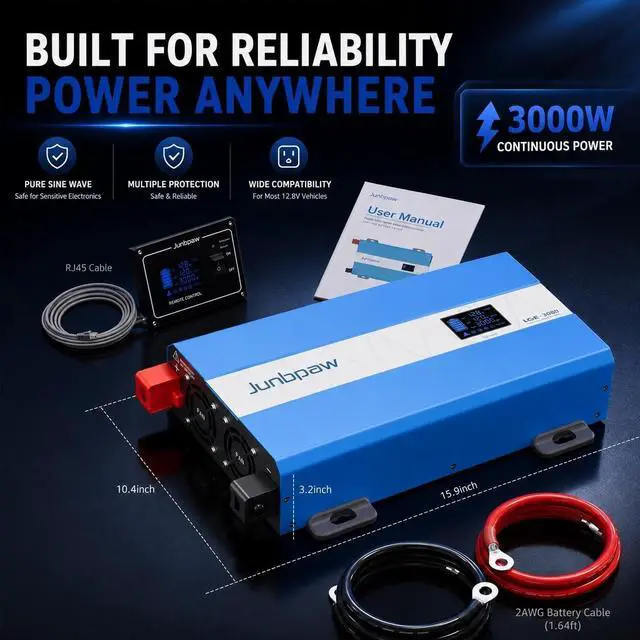 Alt view image 6 of 6 - 3080W Pure Sine Wave Power Inverter 12V to 120V AC | 35dB Ultra Quiet, 9000W Surge, Game-Changing Design, For Home, RV, Camping, Off-Grid & Outdoor Adventures