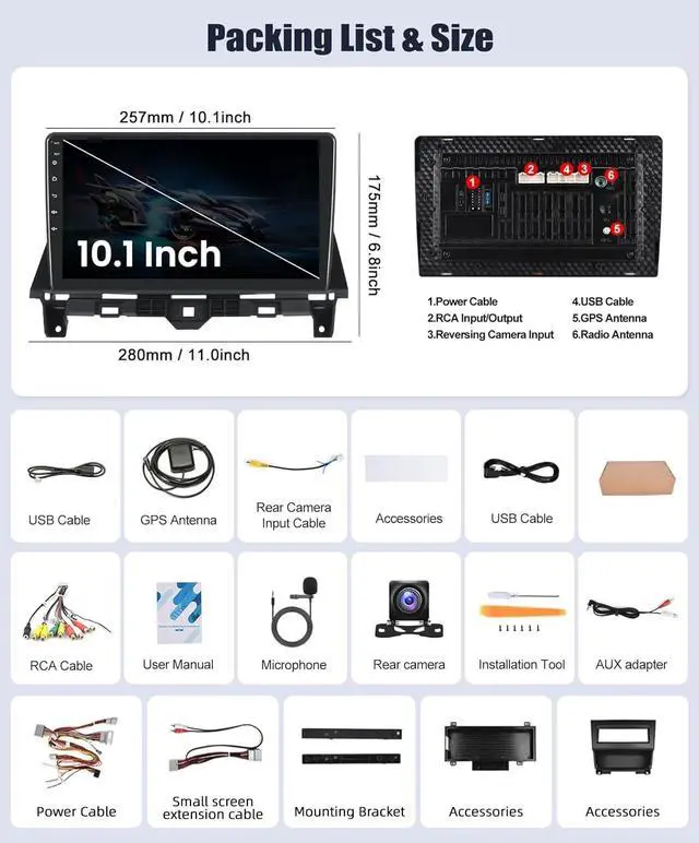 Alt view image 3 of 7 - 2G+64G Android Car Stereo for Honda Accord 8th 2008-2013 with Wireless Carplay Android Auto Mirror Link 10.1 inch Touchscreen Car Radio with GPS Navigation WiFi 26UI Bluetooth FM Backup Camera MIC