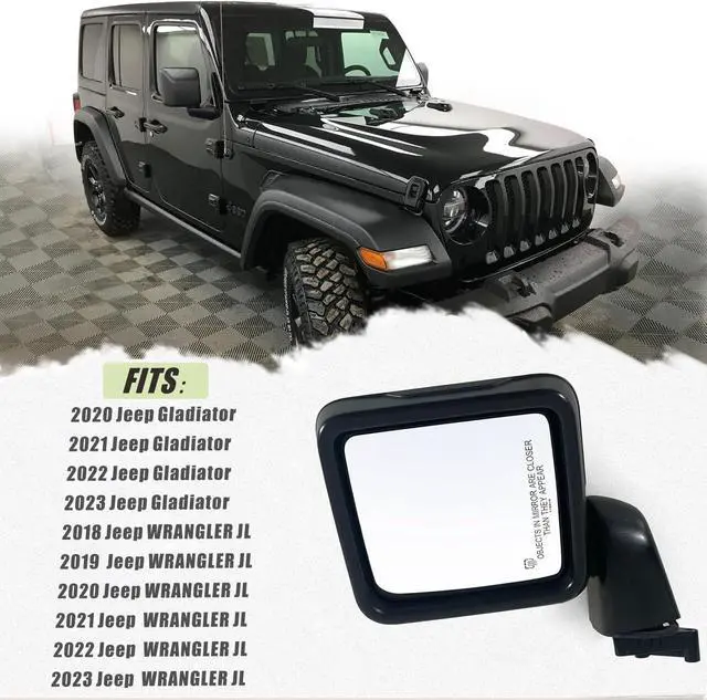 Alt view image 5 of 5 - Right Passenger side Mirror with Heated,Power Glass,Manual Folding Compatible with 2018-2023 Jeep Wrangler JL, 2020-2023 Jeep Gladiator without Turn Singal Blind Spot Replace 68281891AB (5Pins)