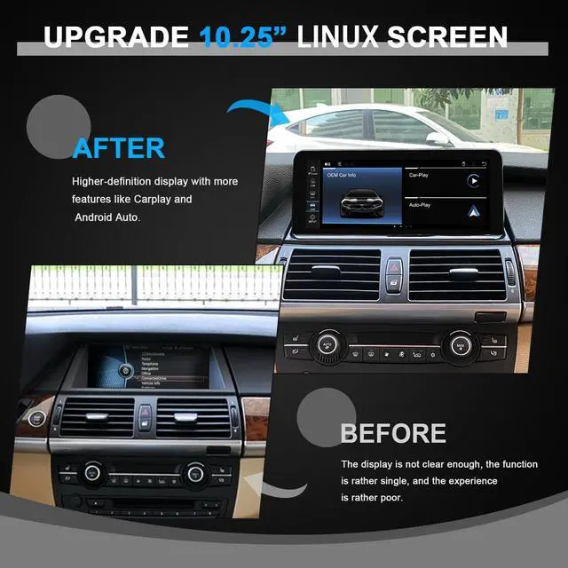 Alt view image 2 of 6 - Linux Vertical Screen E70 E71 CIC Wired and Wireless CarPlay Retrofit Android Auto, 1920 x 720 Display Mirror Link Car Radio Bluetooth Video Player Screen for BMW X5 X6 (2010-2012)
