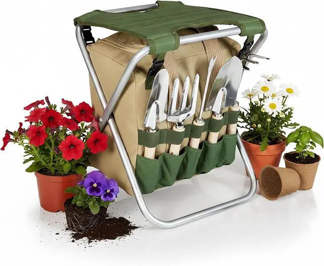 Main image of Garden Kneeler and Seat, Folding Gardening Bench, Portable Garden Stool and Kneeler with Detachable Tote Organizer for Weeding & Yard Work (Olive Green with Beige Accents)