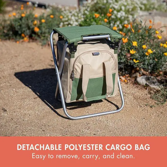 Alt view image 5 of 7 - Garden Kneeler and Seat, Folding Gardening Bench, Portable Garden Stool and Kneeler with Detachable Tote Organizer for Weeding & Yard Work (Olive Green with Beige Accents)