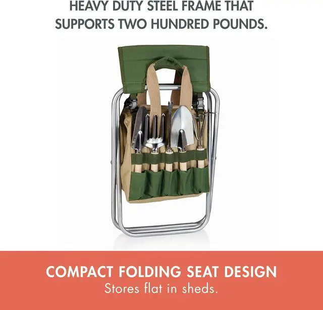 Alt view image 6 of 7 - Garden Kneeler and Seat, Folding Gardening Bench, Portable Garden Stool and Kneeler with Detachable Tote Organizer for Weeding & Yard Work (Olive Green with Beige Accents)