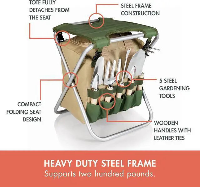Alt view image 7 of 7 - Garden Kneeler and Seat, Folding Gardening Bench, Portable Garden Stool and Kneeler with Detachable Tote Organizer for Weeding & Yard Work (Olive Green with Beige Accents)