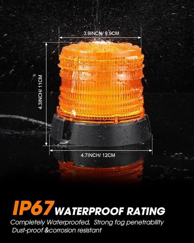 Alt view image 3 of 7 - 4 Pack 60 LED Amber Beacon Strobe Lights, 12v-24v Amber Warning Safety Flashing Beacon Strobe Light with Magnetic and 16ft Straight Cord for Truck Vehicle Forklift Tractor Golf Carts Utv Car