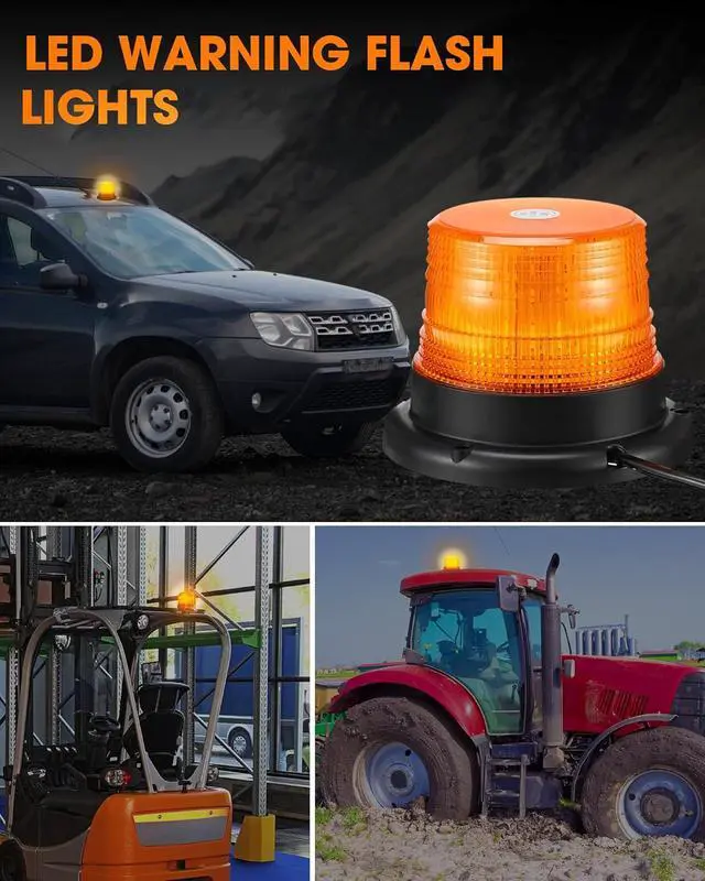 Alt view image 6 of 7 - 4 Pack 60 LED Amber Beacon Strobe Lights, 12v-24v Amber Warning Safety Flashing Beacon Strobe Light with Magnetic and 16ft Straight Cord for Truck Vehicle Forklift Tractor Golf Carts Utv Car