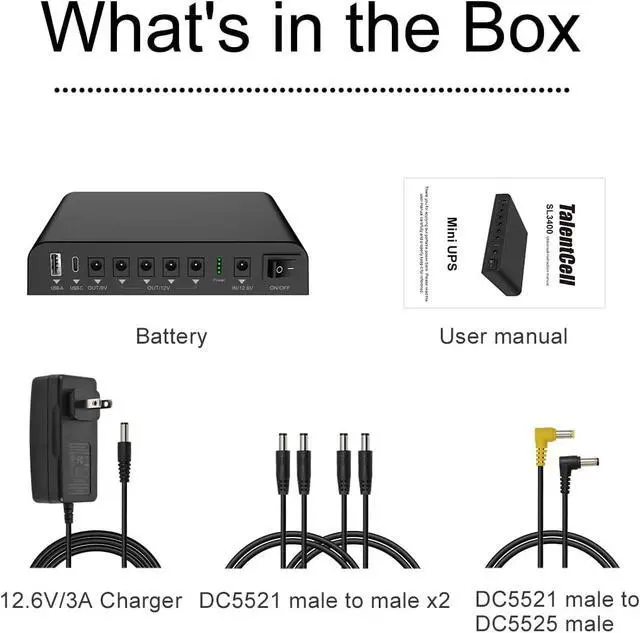 Alt view image 6 of 6 - TalentCell Mini UPS Uninterrupted Power Supply 27000mAh 97.2Wh Lithium ion Backup Battery Pack with DC 12V/9V and 18W USB-A/USB-C PD Output for Router/Modem/LED Light, CCTV Camera, Smartphone and more