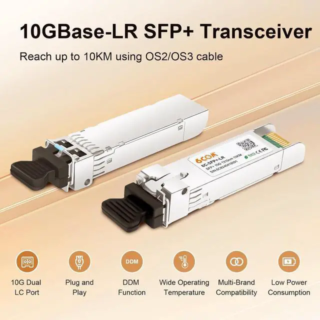Alt view image 2 of 7 - 10Pack 10GBase-LR SFP+ Transceiver, 10G Dual LC Single Mode Module for Cisco SFP-10G-LR, Meraki MA-SFP-10GB-LR, Ubiquiti UF-SM-10G, Mikrotik, D-Link, Supermicro, Netgear and More (DDM, 1310nm, 10km)