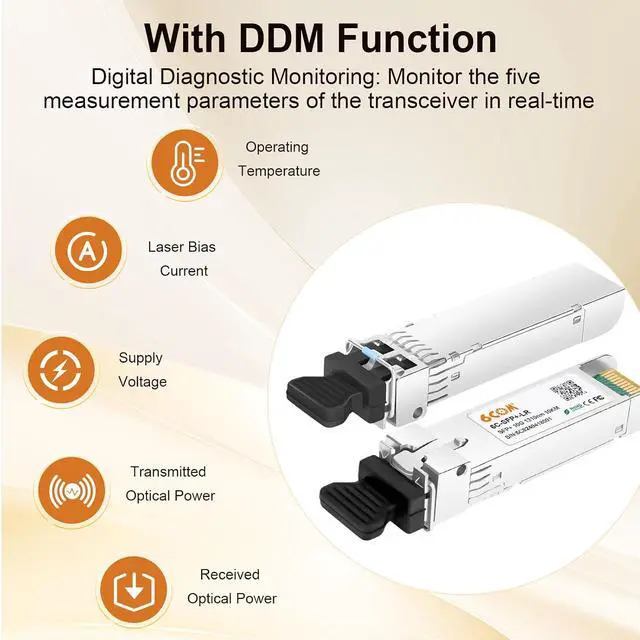 Alt view image 5 of 7 - 10Pack 10GBase-LR SFP+ Transceiver, 10G Dual LC Single Mode Module for Cisco SFP-10G-LR, Meraki MA-SFP-10GB-LR, Ubiquiti UF-SM-10G, Mikrotik, D-Link, Supermicro, Netgear and More (DDM, 1310nm, 10km)