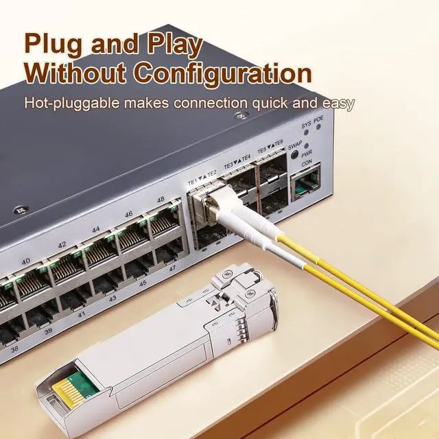 Alt view image 4 of 7 - 10Pack 10GBase-LR SFP+ Transceiver, 10G Dual LC Single Mode Module for Cisco SFP-10G-LR, Meraki MA-SFP-10GB-LR, Ubiquiti UF-SM-10G, Mikrotik, D-Link, Supermicro, Netgear and More (DDM, 1310nm, 10km)